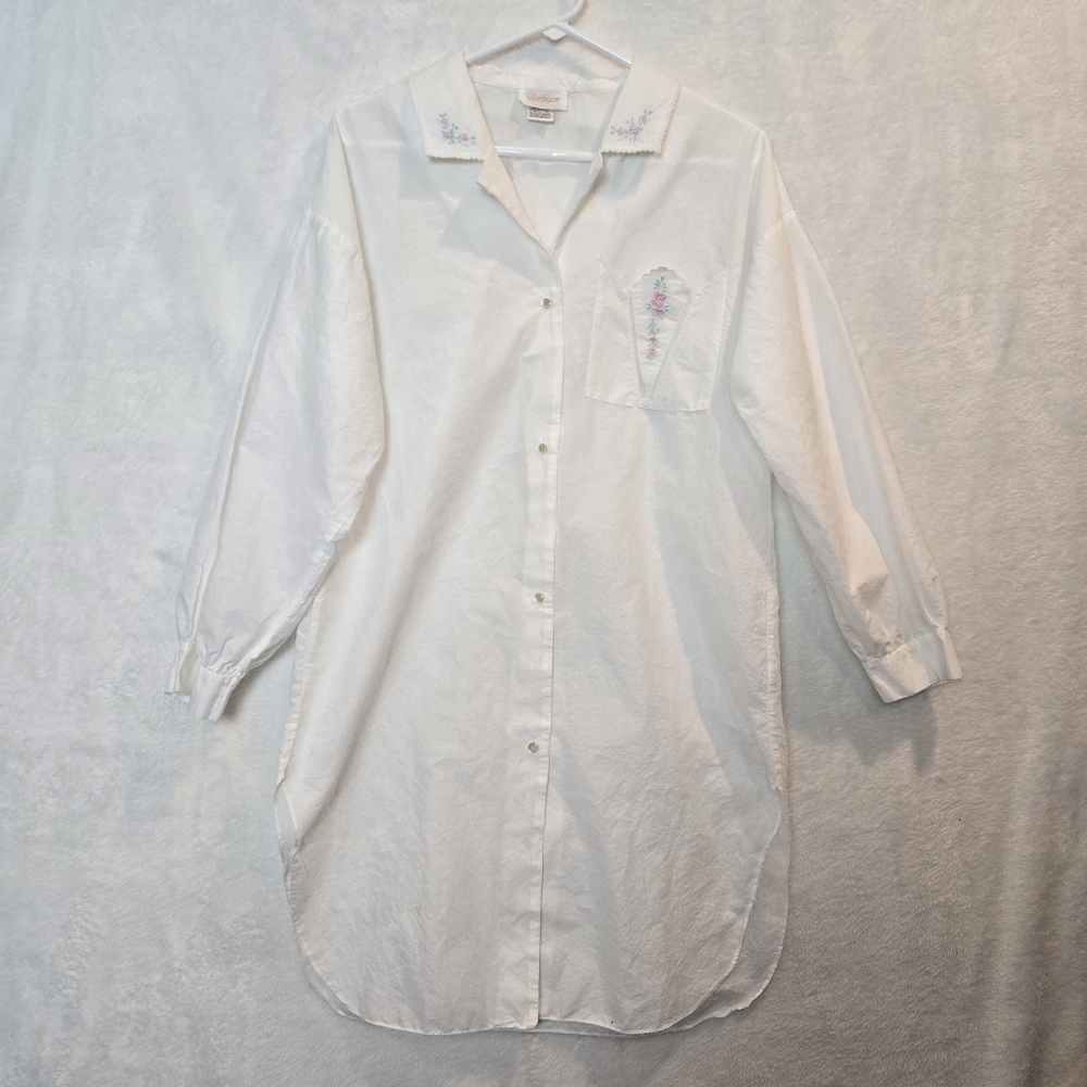 Vintage Barbizon 100% Cotton Sleep Shirt White Medium Bridal